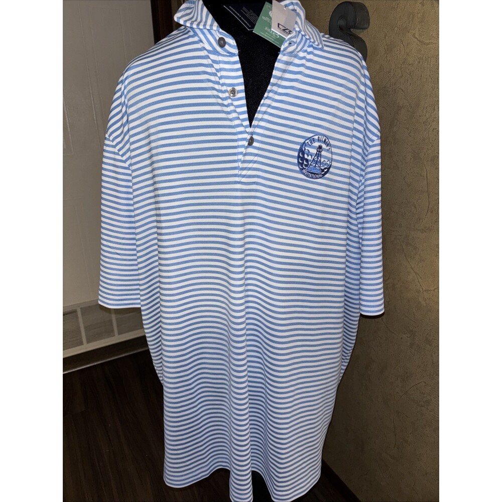 Cutter & Buck Polo Shirt Mens XXL Blue Stripe Performance Stretch NEW Oilmen's